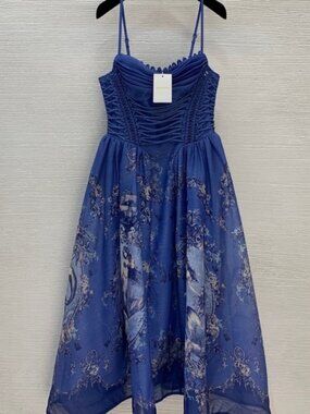 Zimmermann Blue Floral Spaghetti-Strap Dress
